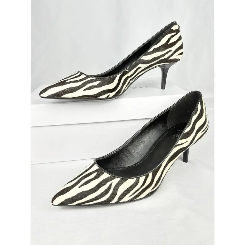 MICHAEL Michael Kors Zebra Calf Hair Kitten Heel Pumps Pointed Toe Women’s 6.5